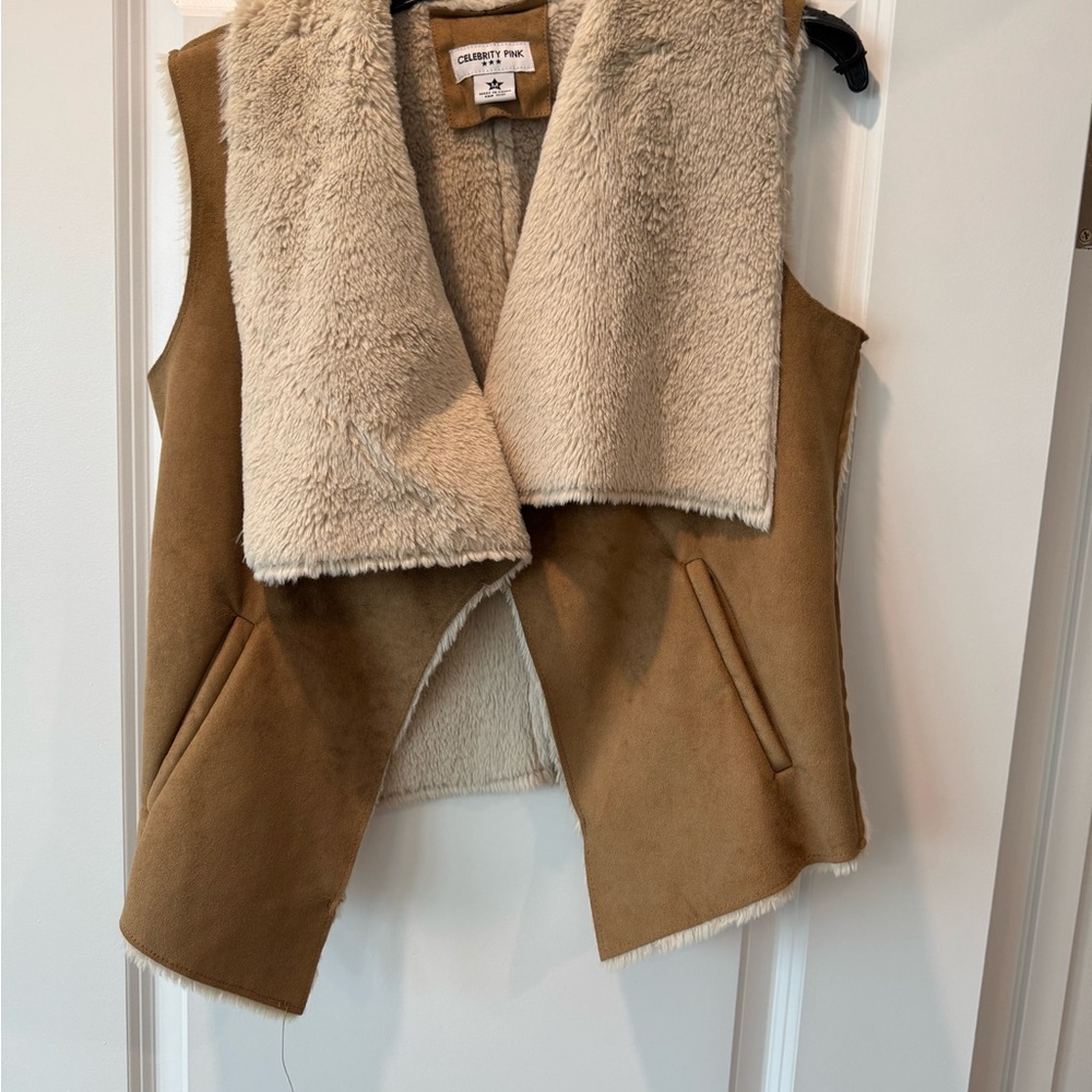 Celebrity Pink Tan Faux Shearling Vest